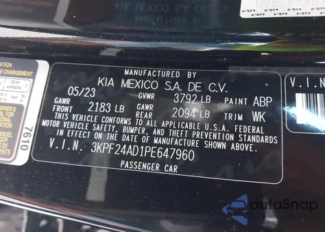 2023 Kia Forte Lxs из США, поврежденный, VIN 3KPF24AD1PE647960